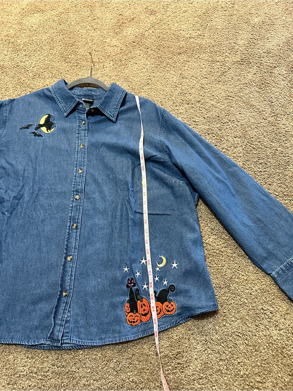 Holiday Editions denim long sleeve button up shirt Halloween embroidered size 2X - Picture 8 of 10